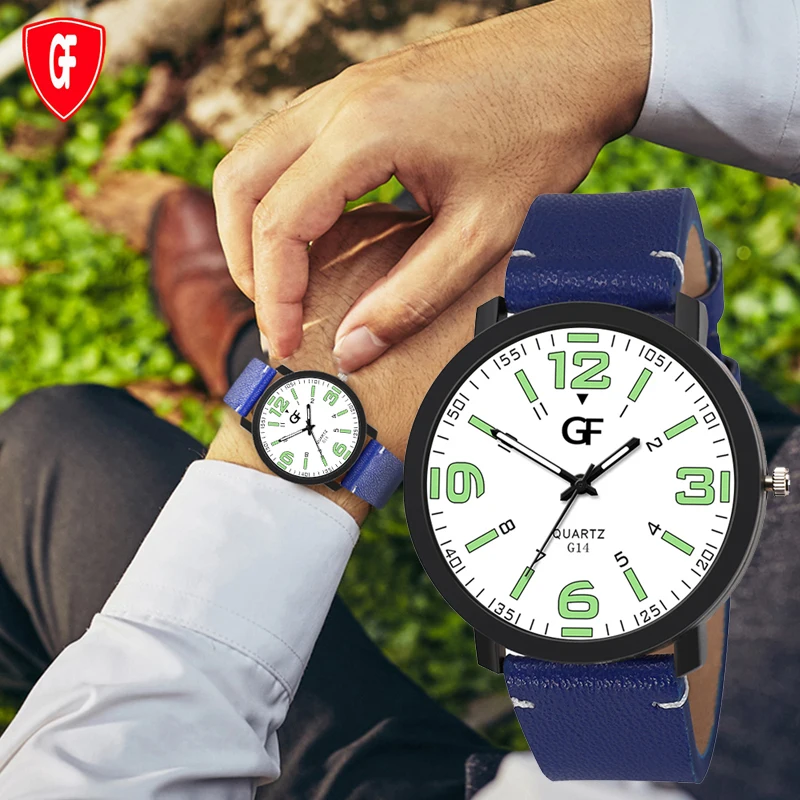 

Quartz Men Watches Green number Luminous Business Design Watch Leather Strap Male WristWatch Friend Gift Relogio Masculino