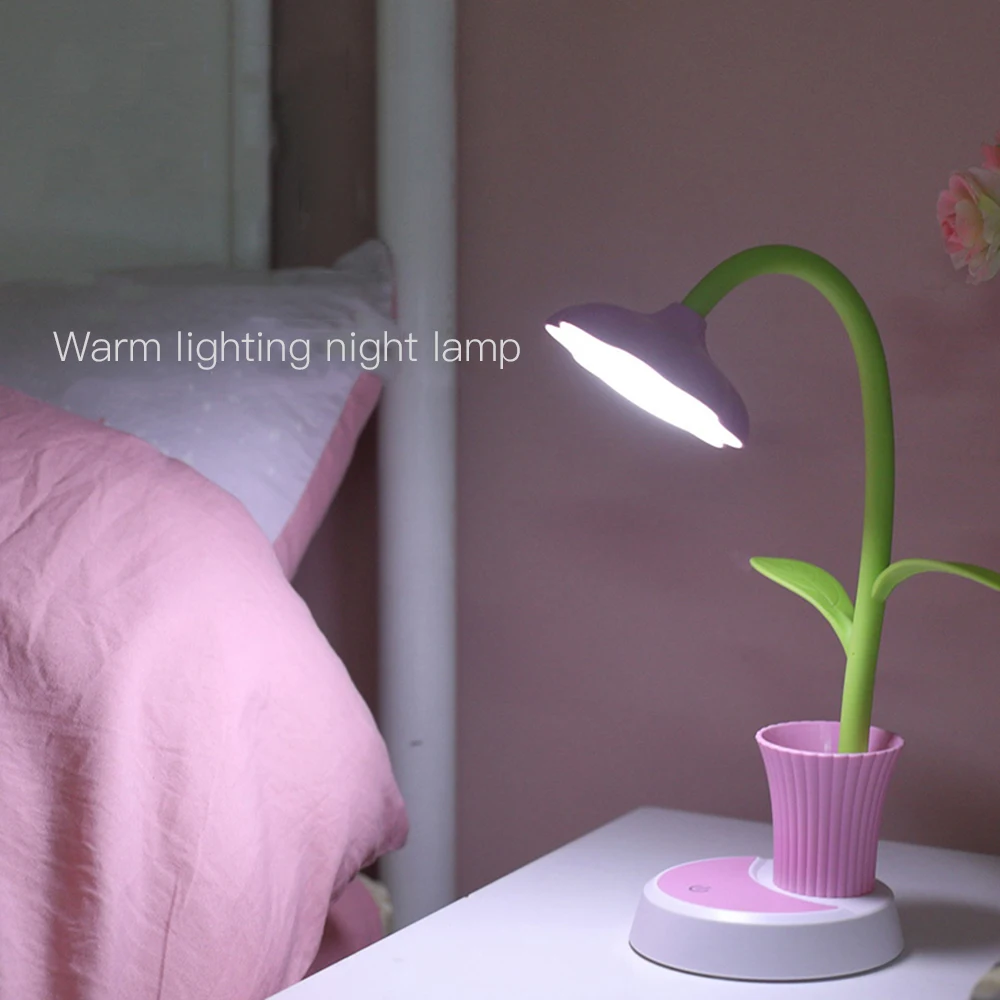 2 In 1 LED Table Lamp USB Chargeable LED Sun Flower Desk Lamp with Pen Holder Children Reading Eye Protection Table Light Lamps