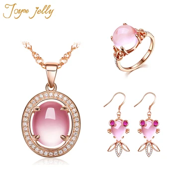 

JoyceJelly Women 925 Silver Jewelry Sets Pink Fish Earrings Rings Necklace Rose Gold Fashion Fine Women Party Jewelry Wholesale