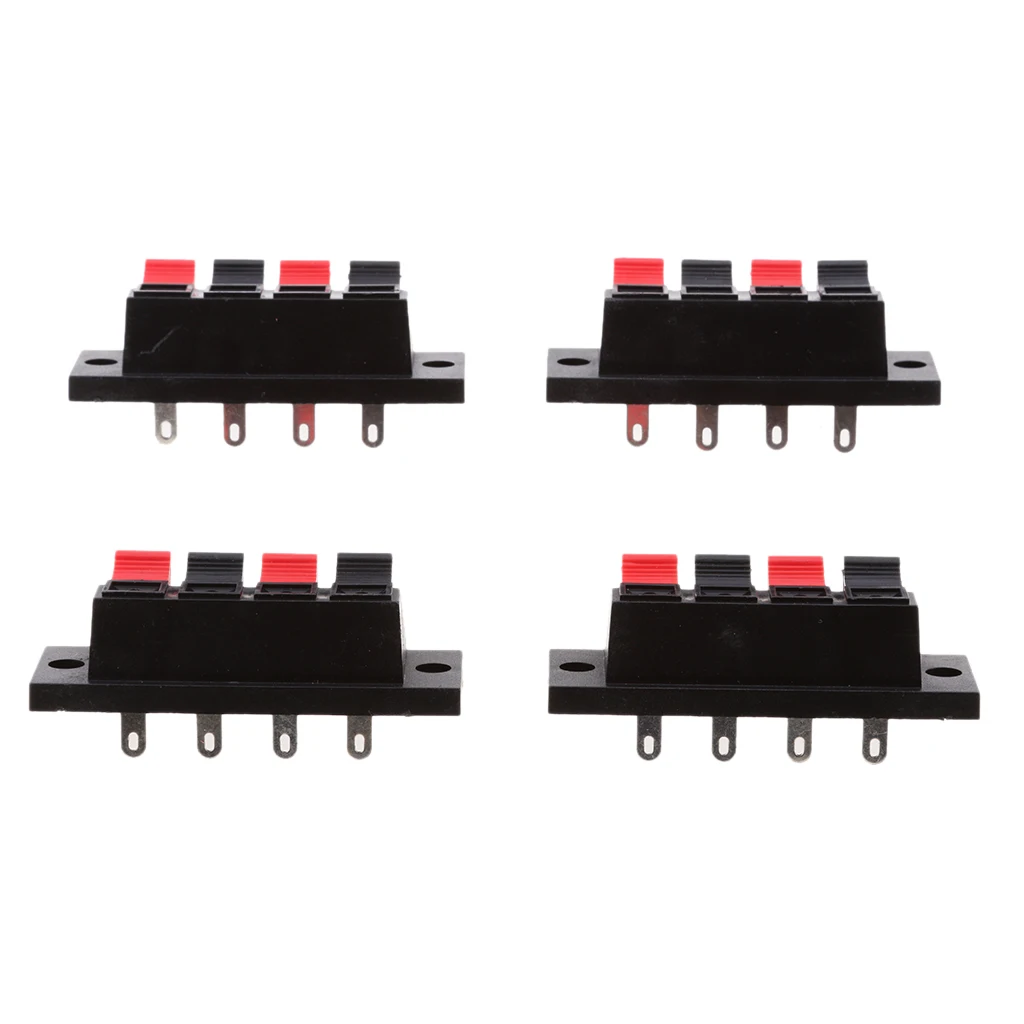 4 Way Stereo Speaker Plate Terminal Strip Push Connector Block 4 Pieces
