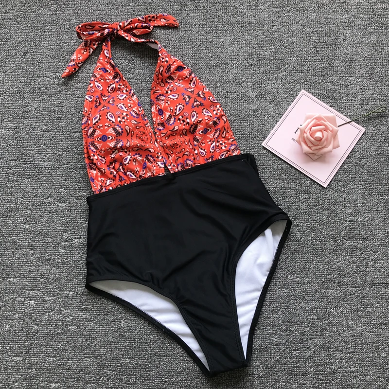 

Sexy Swimwear Women One Piece Swimsuit V Neck Monokini Push Up Bathing Suit Female Beach Wear New Bathers Print Swimming Suit XL