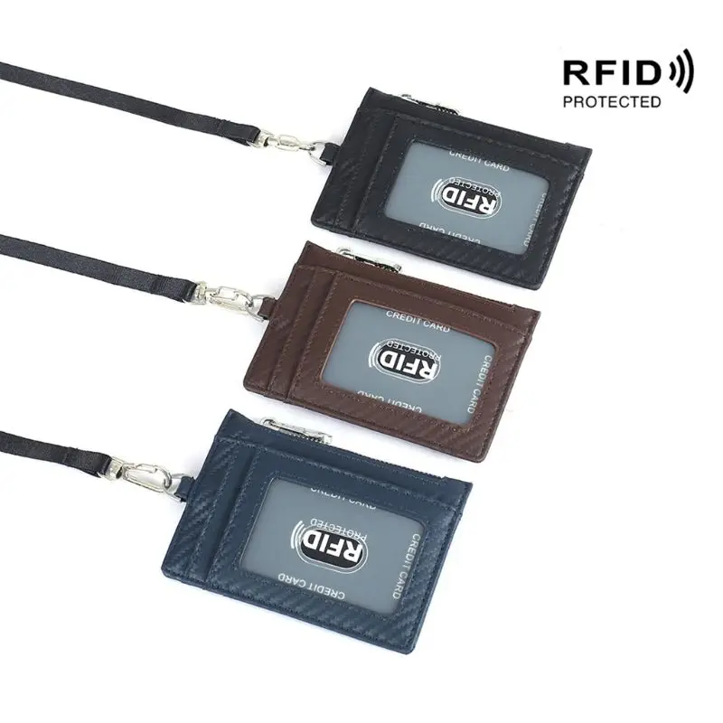 Натуральная кожа автобус ID держатель для карт с RFID Блокировка значок шейный ремешок