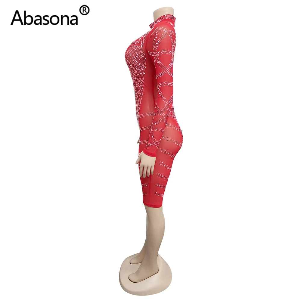 Abasona, осень, для женщин, зима, длинный рукав, бриллианты, стразы, Ретро стиль, сексуальный, бодикон, прозрачная сетка, обтягивающие, вечерние, для ночного клуба, комбинезоны