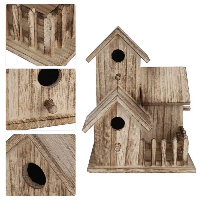 Wooden Bird Feeding Birdhouse Outdoor Garden Bird Nesting Box Pet Supplies Decoration Outdoor Carry Tool bird house bird feeder
