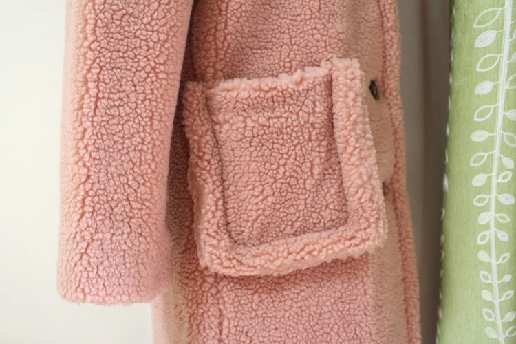 Толстые и теплые зимние 3 рядом пуговиц с карманами розового оверсайз x-длинная teddy Bear пальто