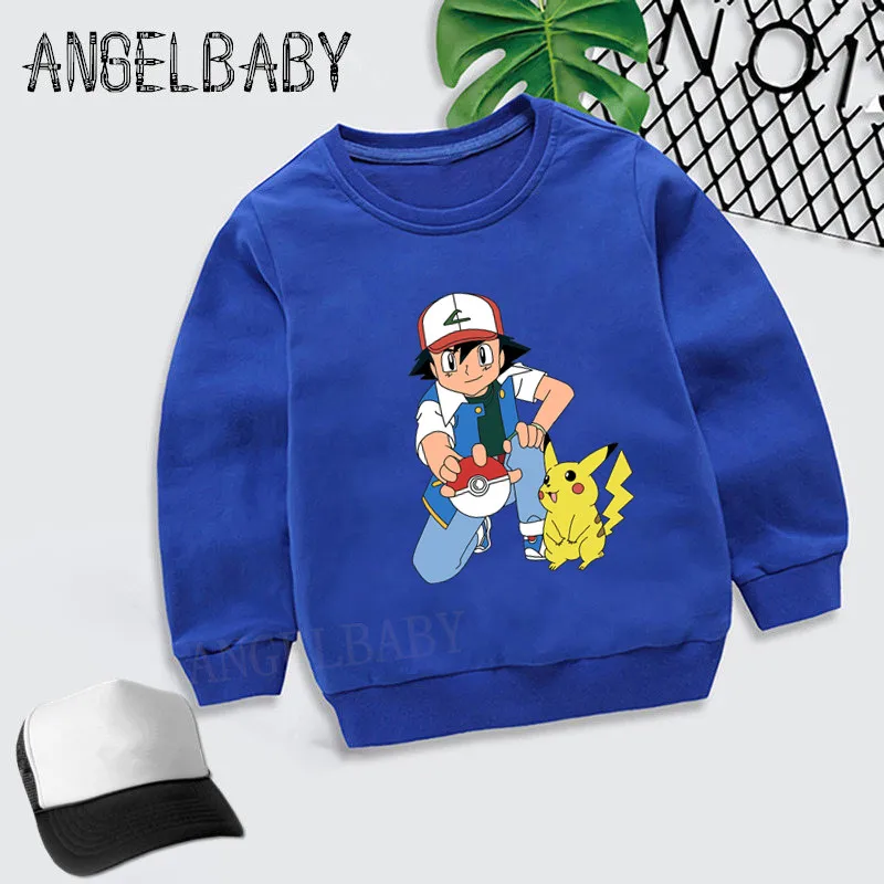 Boys Girls Sweatshirt Kids Pokemon Go Ash and Pikachu Cartoon Hoodies Children Autumn Tops Baby Cotton Clothes,KYT2171