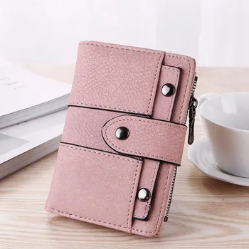 

1 PC Rivets Buckle Wallet Women PU Leather Short Wallet Lady Solid Color Wallet Girl Credit Card Holder Purse Clutch Dropship