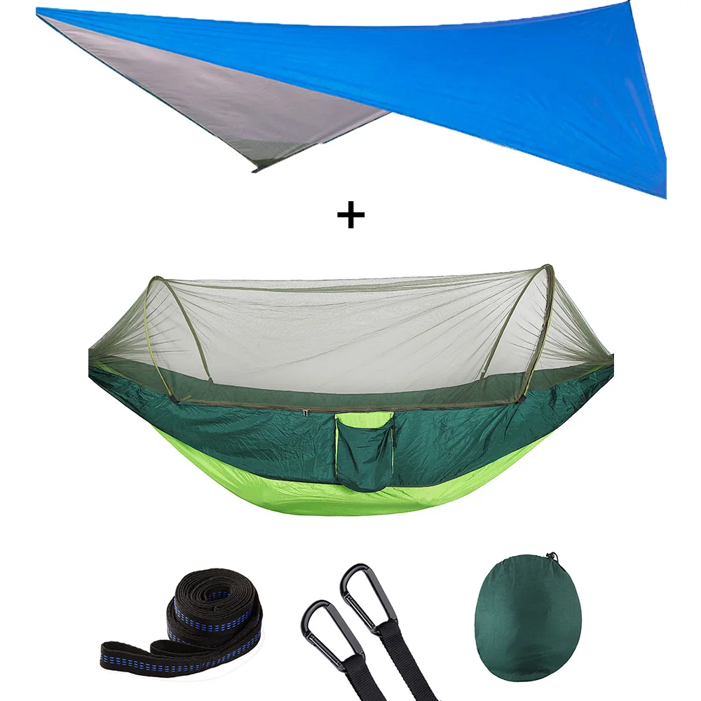 Camping Hammock with Mosquito Net and Rain Fly Portable Double Hammock with Bug Net and Tent Tarp Tree Straps for Travel Camping 