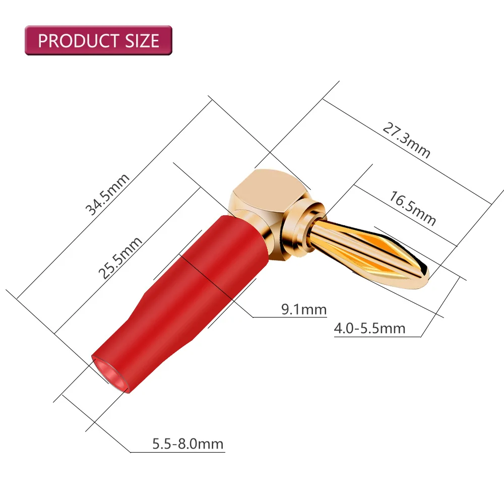 fiche banane angle plaqué coude adaptateur trou de fil de