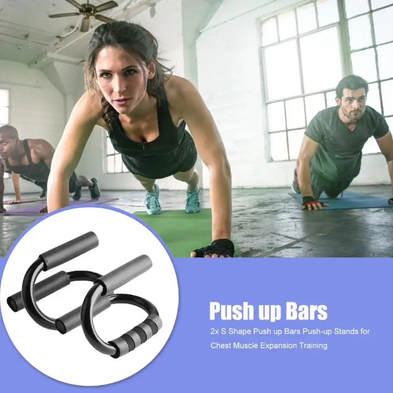 2pcs Black Color S-Shaped Push up Bars Non-slip Push-up Stands for Abdominal Chest Muscle Expansion Fitness Training