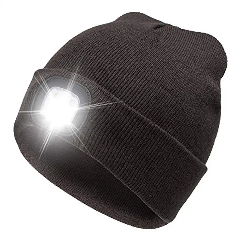 Unisex 4 LED Light Hat Button Battery Type Hands Free Flashlight Cap LED Beanies Knit Hat Keep Warm For Climbing Fishing Outdoor skullies men Skullies & Beanies