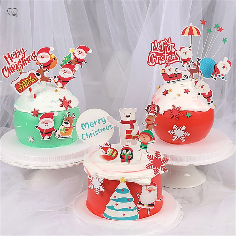 

Christmas Cake Decoration Card Sleigh Sinterklaas Snowflake Kitchen Baking Fondant Cake Decorating Tools Pastry Accessories
