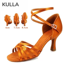 

Women Latin Dance Shoes Ladies Salsa Ballroom Shoe Silk Satin High Heeled Drill Buckle Party Female Tango Jazz Dancing Sandals
