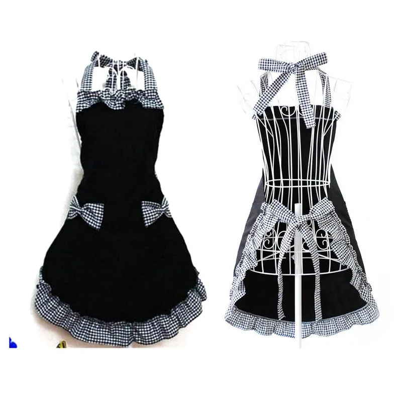 Cute Bar Cleaning Dress Bib Cooking Baking Restaurant Aprons Women Lady Adjustable kitchen apron Flirty Vintage Bowknot Pockets