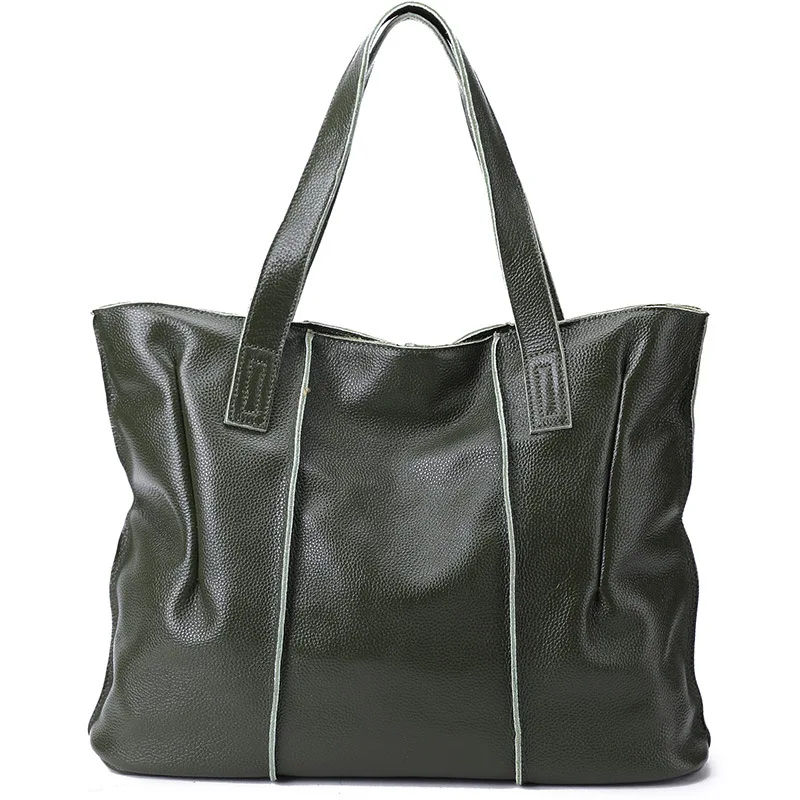 Deep Green Bag Женская сумка-тоут из натуральной кожи в европейском и американском стиле, сумка-шоппер, модные сумки, женские роскошные сумки, новинка - Цвет: Deep Green Bag