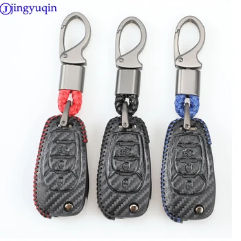 

jingyuqin Carbon Fiber Key Case Cover Leather Key Bag 3B Holder Chain For Ford F-150 250 350 Explorer Ranger KA Fiesta Mondeo