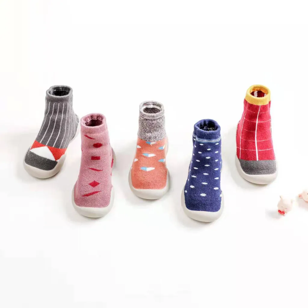 Toddler Baby Girls Boys Soft Cute Boots Striped Baby Socks Floor Non-slip Warm Soft Sole Rubber Shoes baby Socks Fashion