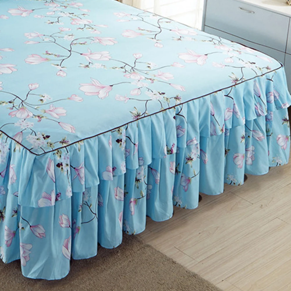 Bed Skirt A Printed Bed Skirt Pillowcase Elegant Chiffon Bed Cover Dustproof and Dirty for Wedding Decor Bed Cover Pillowcase Bed Skirt Kit - Цвет: Bed Skirt A