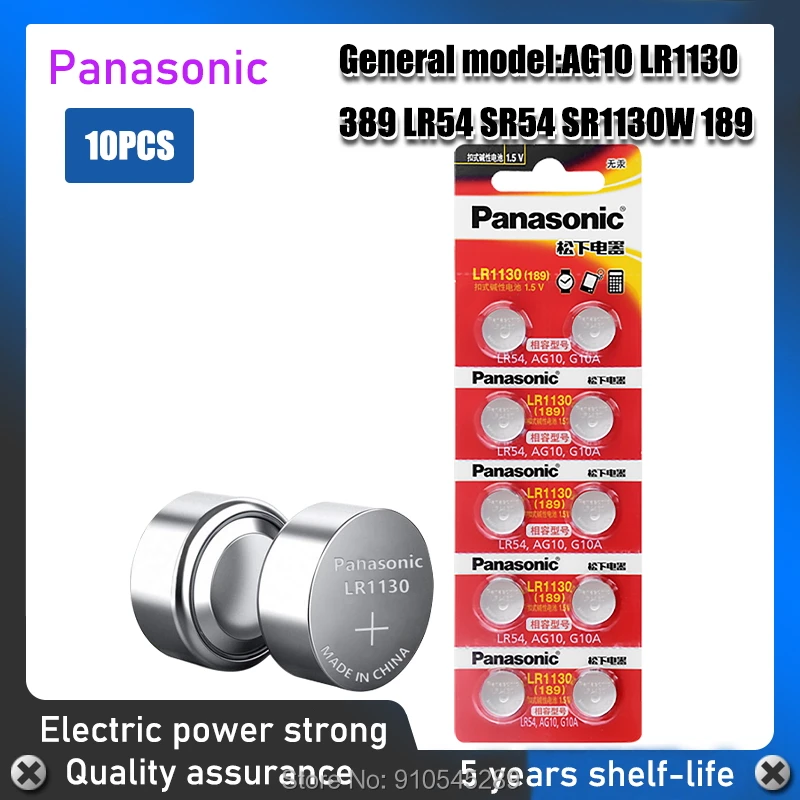 10 Uds 1,55 V Panasonic AG10 batería de botón LR1130 SR1130 189 LR54 celular moneda baterías alcalinas SR54 389 relojes de juguete remoto