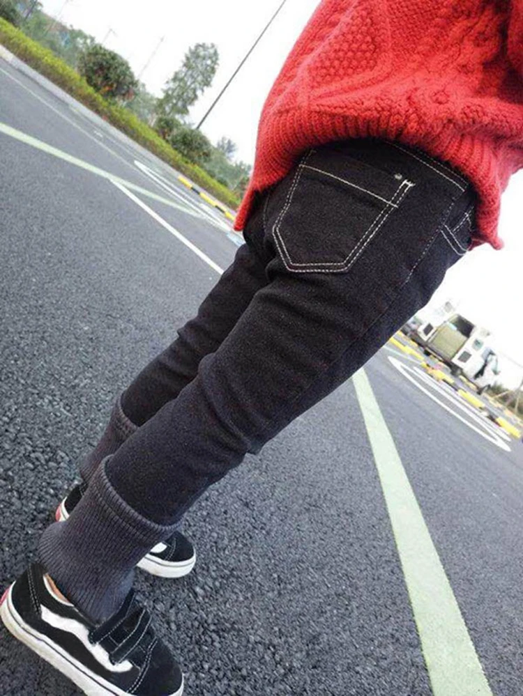 2 3 4 5 6 Years Girls Jeans Autumn Winter Thicken Korean Trousers for Girl Casual Elastic Waist Toddler Kids Denim Pants