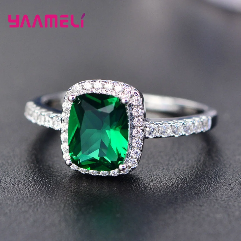 

Female Crystal Cubic Zirconia Stone Rings 925 Sterling Silver Color Bague Wedding Engagement Anel For Women Band Mujer Jewelry