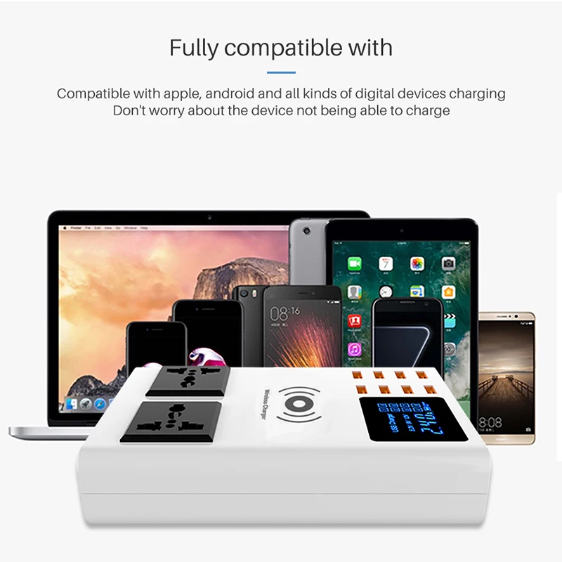 8USB беспроводной Quick Charge быстрое зарядное устройство usb-хаб настольный адаптер для мобильных телефонов планшеты полосы быстрой зарядки Pad Led дисплей