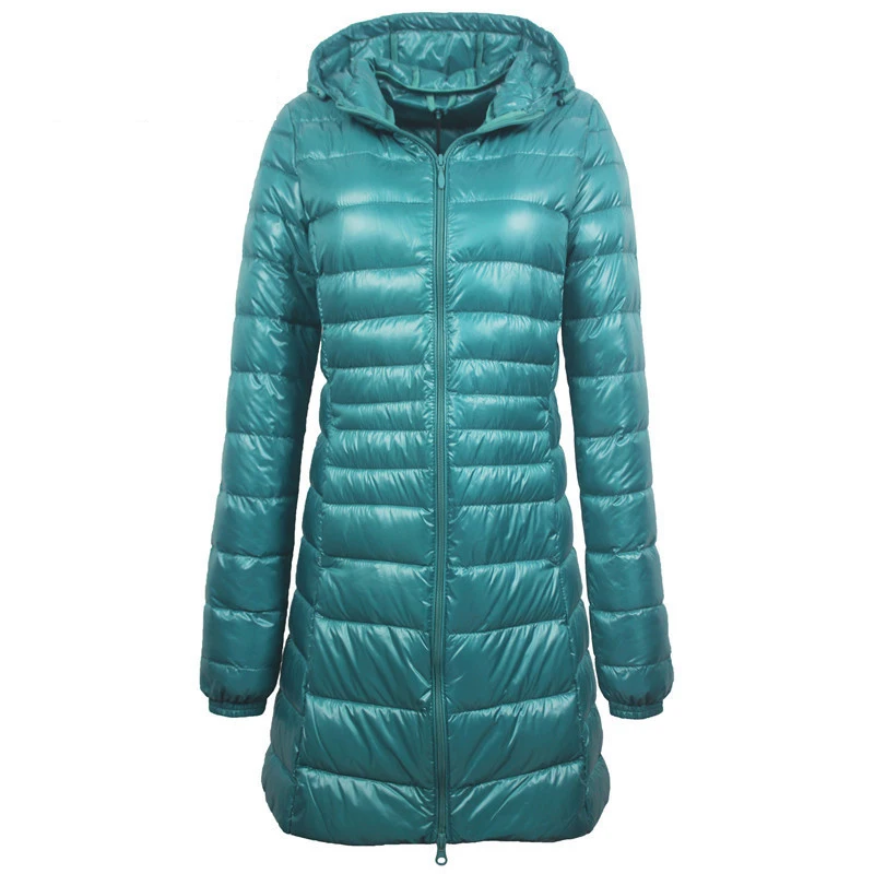 Goede Grote Maat Vrouwen Zwart Eendendons Lange Jas Hooded Winter Warm Donsjack Winter Keep Warm Uitloper Volledige Mouw Sneeuw  uitloper