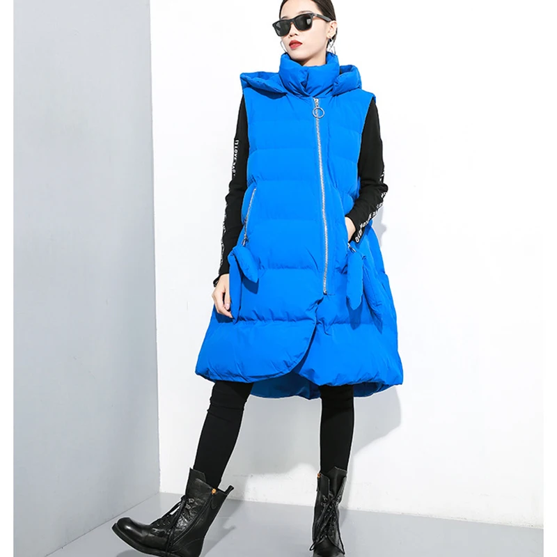 Winter Women's Plus Cotton Vest Cardigan Hooded Cotton Clothing Personality Fashion Sleeveless Large Size Long Coat Warm