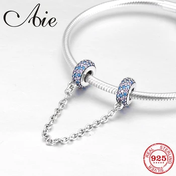 

100% real clear pink blue CZ 925 Sterling Silver Charms Safety Chain Beads Fit Original European Charms Bracelet Jewelry making