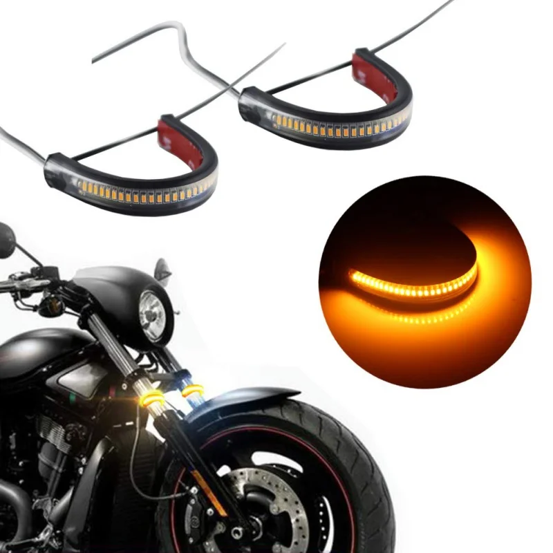 

Balight 2Pcs Motorcycle Fork Amber LED Turn Signal Strip Lights Kit Super Bright Front Rear Turning Indicator Lights