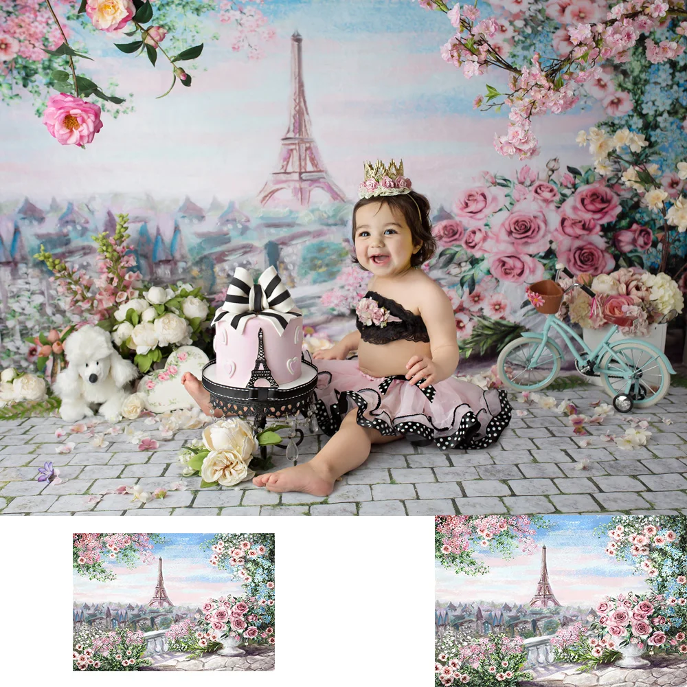 

Фон для портретной фотосъемки новорожденных с изображением Парижа и Эйфелевой башни