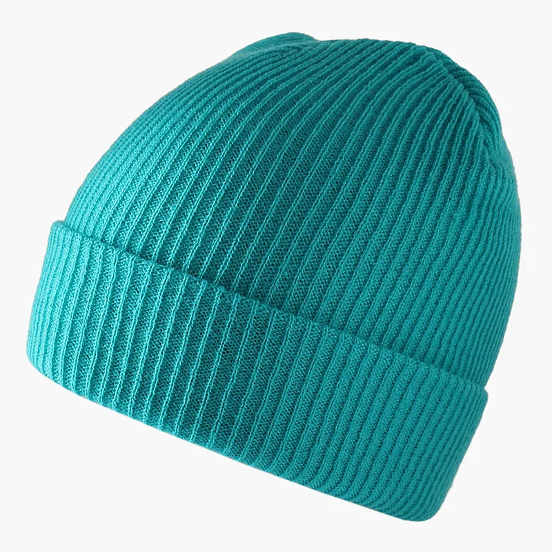 Повседневная шапка унисекс, модные вязаные шапки в стиле хип-хоп, зимняя теплая шапка Skullies для мужчин и женщин, одноцветная полосатая шапка - Цвет: Water Blue