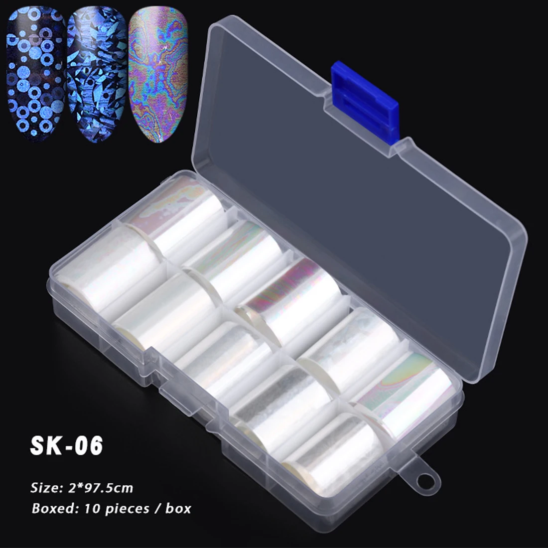 10Pcs Holographic Nail Foil Set Transparent AB Color Transfer Sticker Decorations Mix Designs Manicure Nail Art Decals - Цвет: SK-06