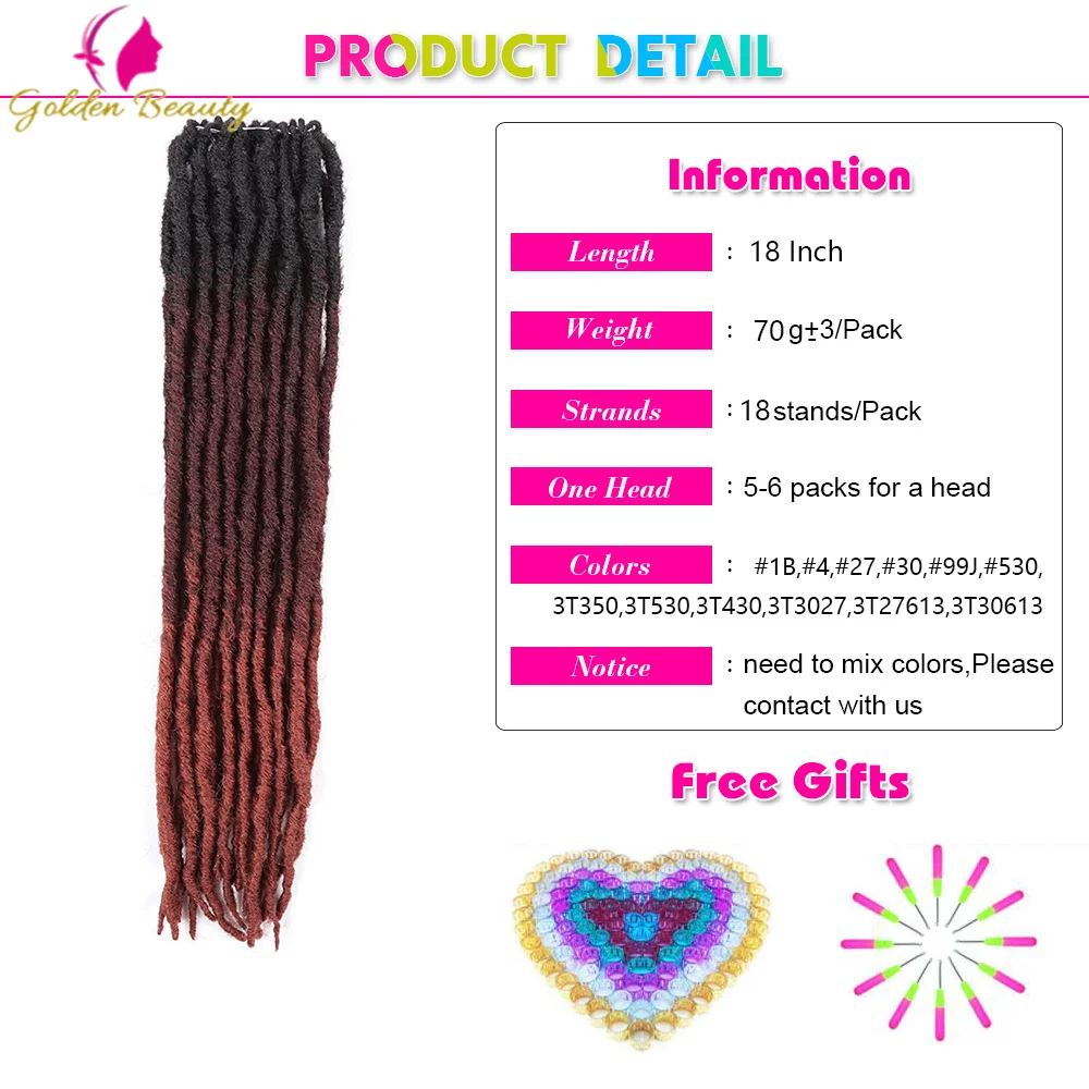 18" Synthetic Faux Locs Braiding Hair Extensions Ombre Dreadlocks Crochet Braids Straight Goddess Locs Hair Golden Beauty 6