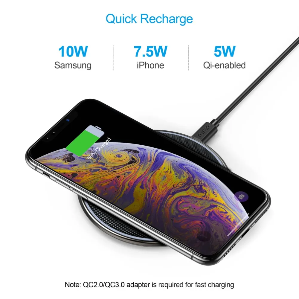 CHOETECH 10 Вт QI Беспроводное зарядное устройство для iPhone X Xs Max Xr 8 Plus быстрая портативная зарядка для samsung S10 S9 S9+ Note S8 зарядное устройство