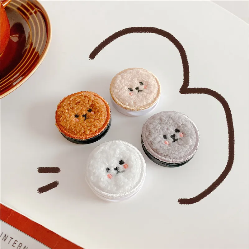 Cute Plush Teddy Dog Cartoon Round Universal Smart Mobile Phone Ring Holder Airbag Gasbag Fold Stand Bracket Mount For IPhone
