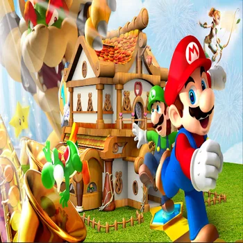 

8x8FT Super Mary Marie Bros Wooden Fence House Green Lawn Custom Photography Backgrounds Studio Backdrops Vinyl 10x10