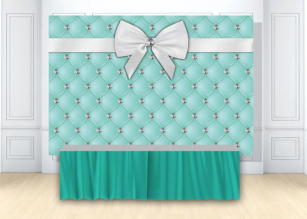 Голубой бирюзовый фон для фотосъемки на день рождения с бантом Tiffanyblue бриллианты