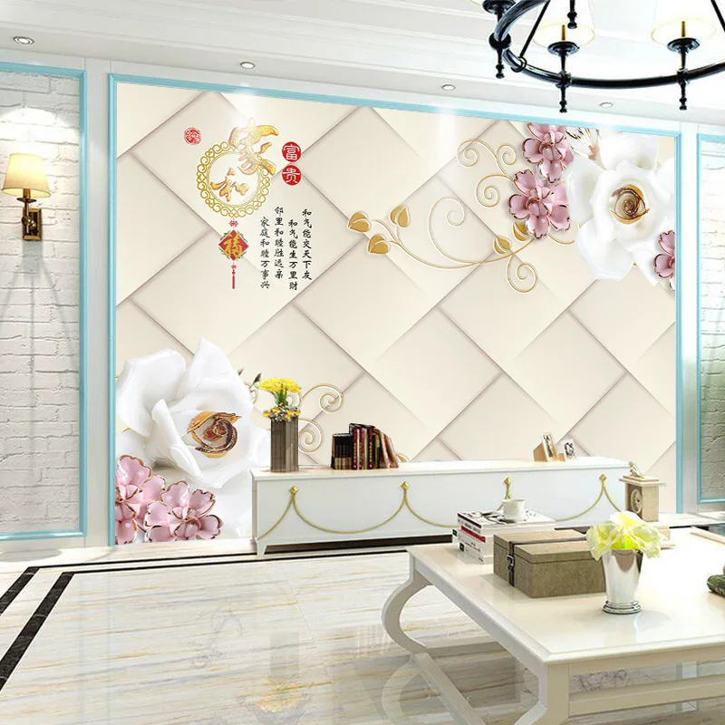 

8d European Style Grid Soft Bag Mural Beige White TV Backdrop Wallpaper Stereo Wall Cloth Film And Television Wallpaper Glorious