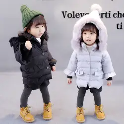 Зимняя хлопковая стеганая Одежда для девочек 2018 г., новый стиль, корейский стиль, натуральный мех, воротник, повседневная детская одежда для