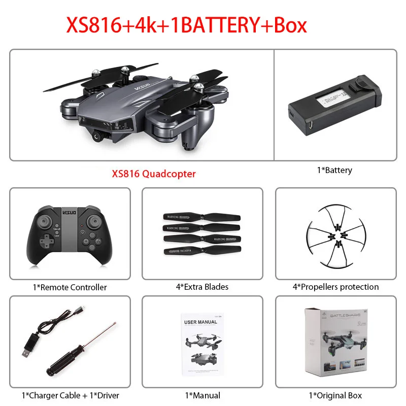 XS816 Радиоуправляемый Дрон оптический поток 4K Дрон с двойной камерой Wifi FPV Дрон управление жестом вертолет Квадрокоптер для детей - Цвет: XS816 4K 1B Box