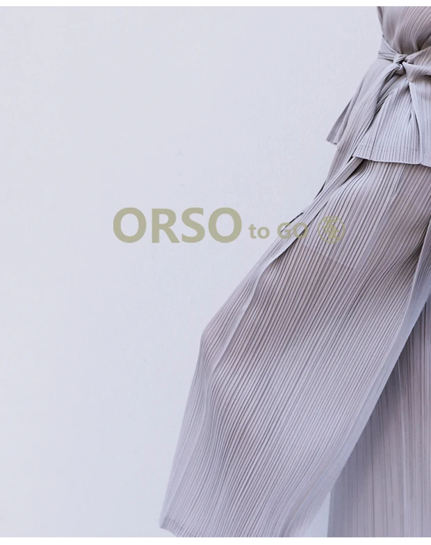 HOT SELLING Miyake fashion solid mid waist wide leg pants pleated pants IN STOCK