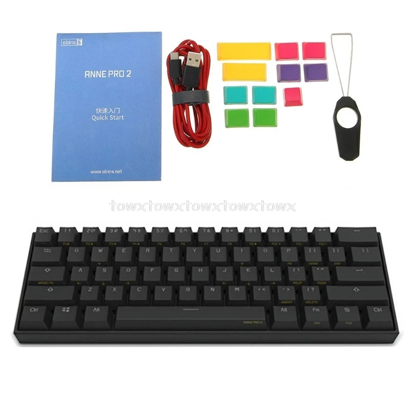 GateronBlue Black Anne Pro2 60% Bluetooth 4,0 type-C RGB 61 клавиша Механическая игровая клавиатура Вишневый переключатель Gateron - Цвет: GateronBlue Black
