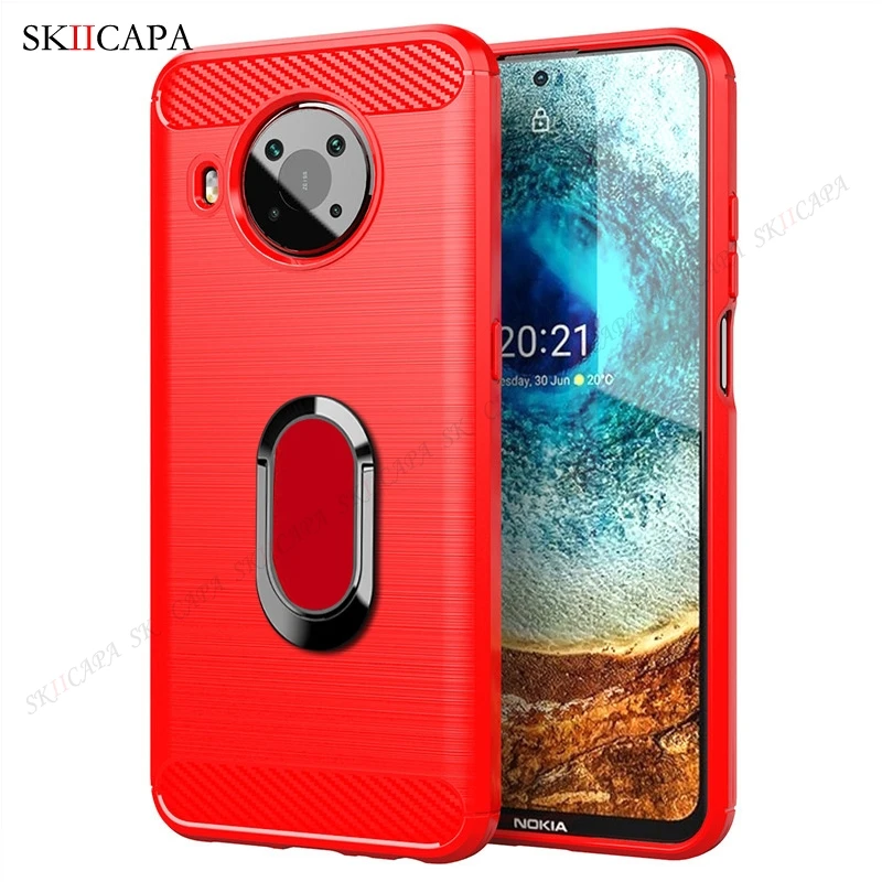 Brushed Carbon Fiber Silicone Shockproof Case For Nokia X10 X20 G10 G20 5.4 3.4 2.4 1.3 8.3 5G Magnetic Stand Protective Cover mobile pouch bag