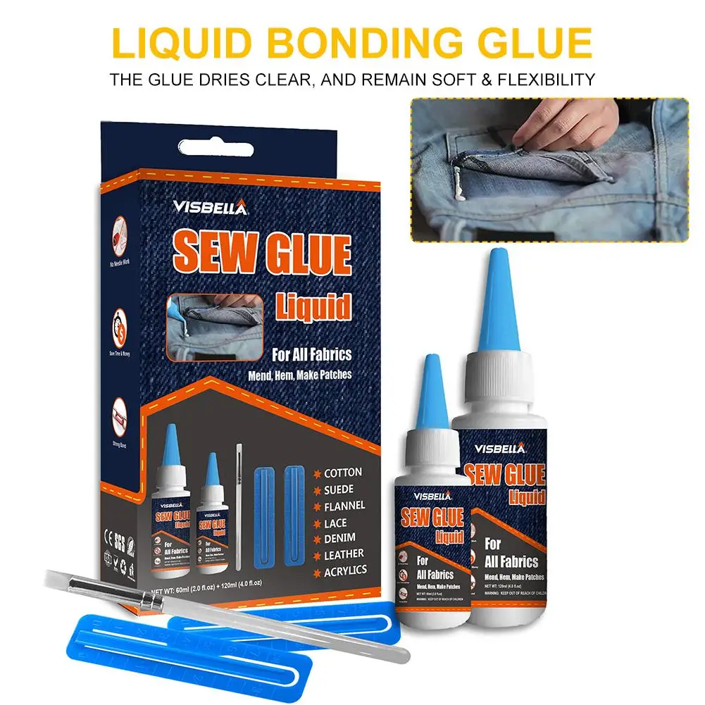

60ml/120m Quick Bonding Fast Dry Sew Glue Liquid Reinforcing Adhesive Speedy Fix For All Fabrics Clothing Cotton Flannel Denim