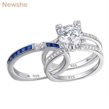

Newshe 1.8 Ct Round Cut Blue AAA CZ Solid 925 Sterling Silver Wedding Engagement Ring Bridal Sets Trendy Jewelry For Women
