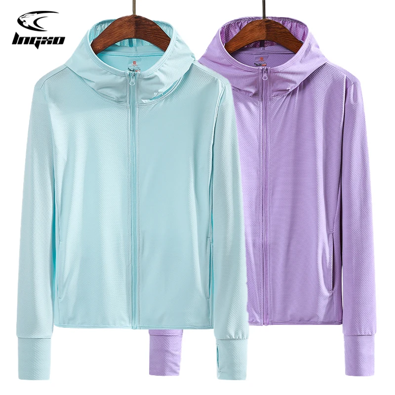 LNGXO Camping Hiking Jacket Women Quick Dry Hunting Clothes UV Protection Mesh Zipper Hooded Cardigan Sun Protection Clothing