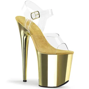 

HOT Summer Women 20CM Thin High Heels Sandals lady Pumps PVC Buckle Strap waterproof Dress Party Wedding shoes for woman 2020