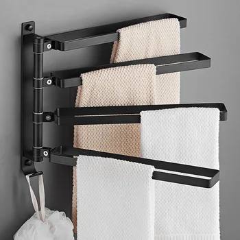 

With Hook Punch Free 180 Rotating Modern For Bathroom Towel Bar Kitchen Storage Holder Swivel Space Aluminum Wall Mounted Hanger