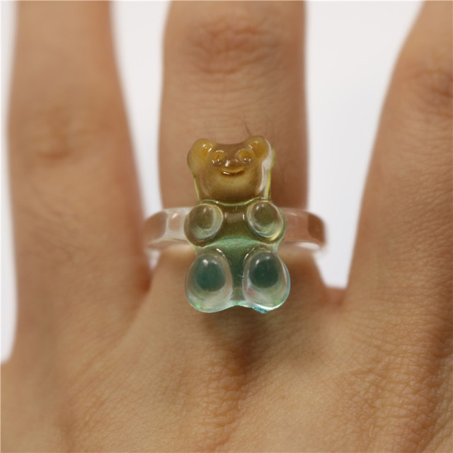 Transparent Bear Rings for Women Trendy Colorful Resin Finger Rings Wholesale Jewelry Girls Party Gifts